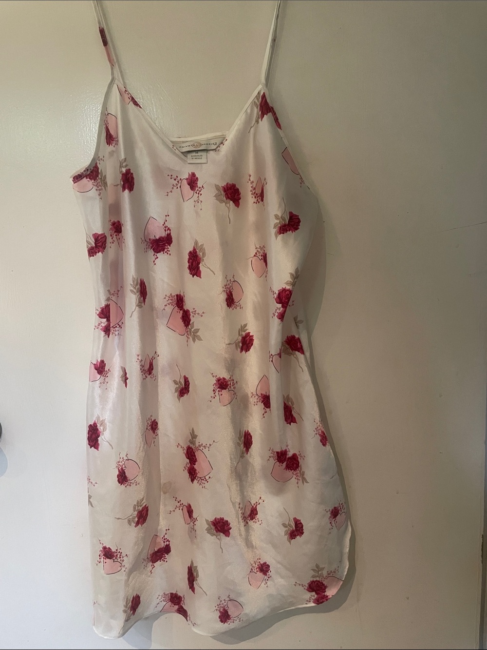 Silky White with Pink Floral Print nightgown Private Luxuries very nice !
